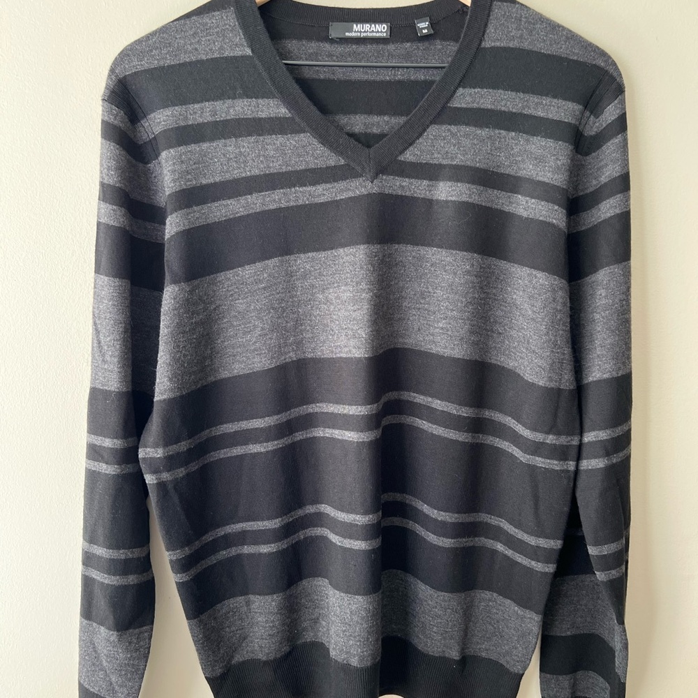 Murano Gray V-Neck Striped Sweater